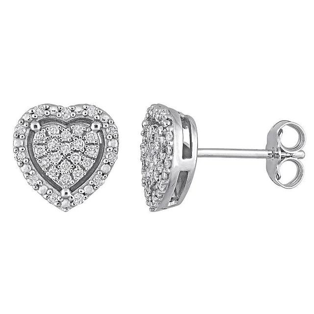 Stella Grace Sterling Silver 1/3 Carat T.W. Diamond Heart Halo Stud Earrings, Womens Product Image