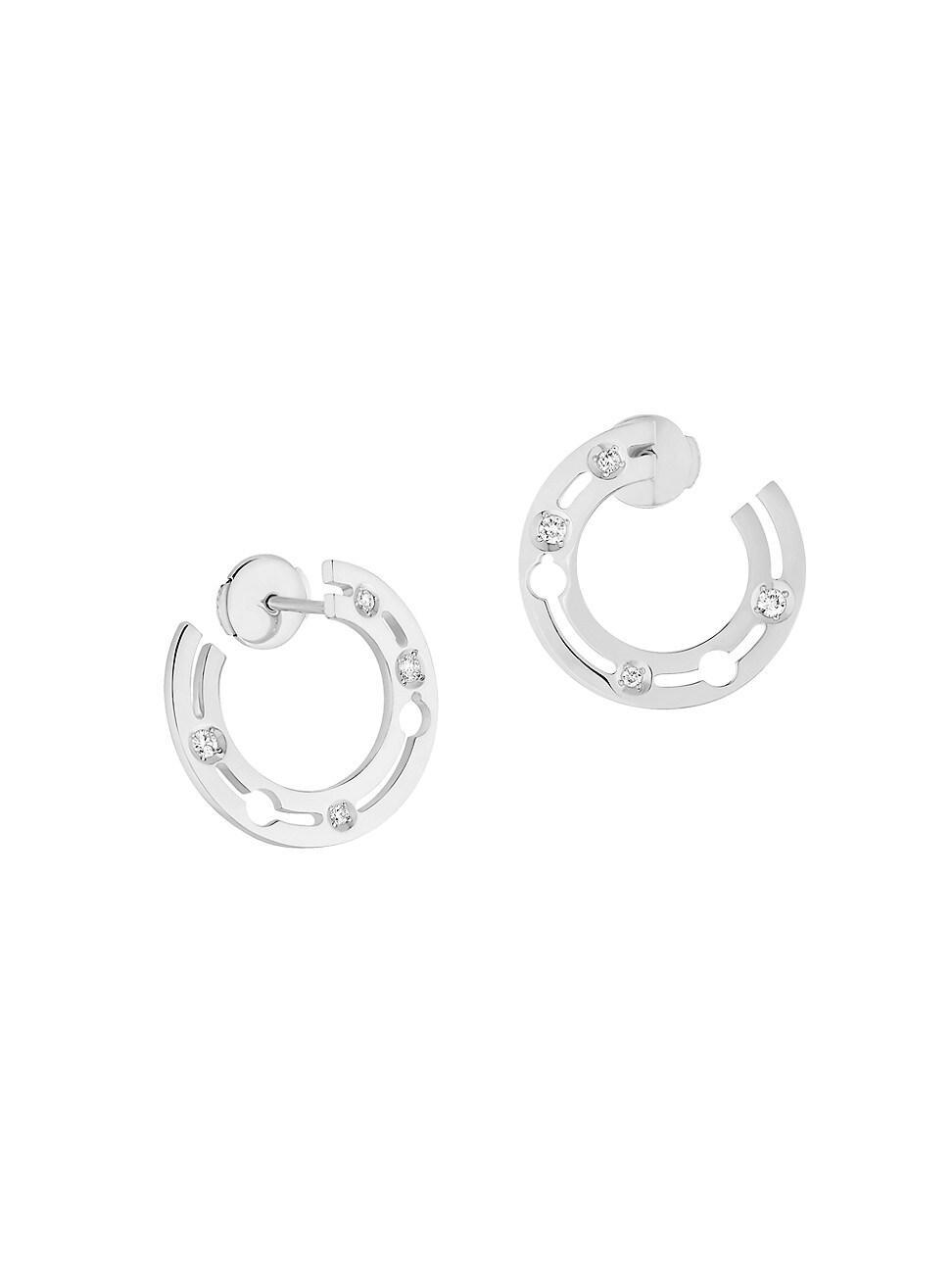 Womens Pulse Dinh Van 18K White Gold & Diamond Hoop Earrings Product Image