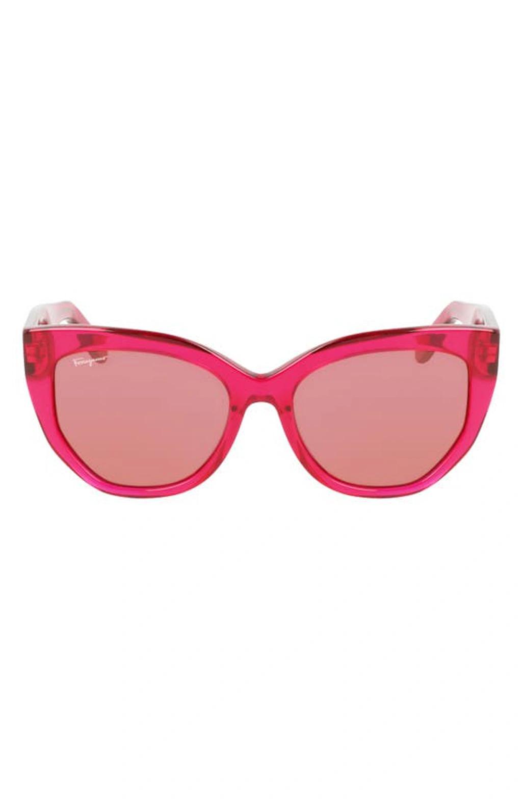 FERRAGAMO 56mm Gradient Cat Eye Sunglasses In Transparent Red Product Image