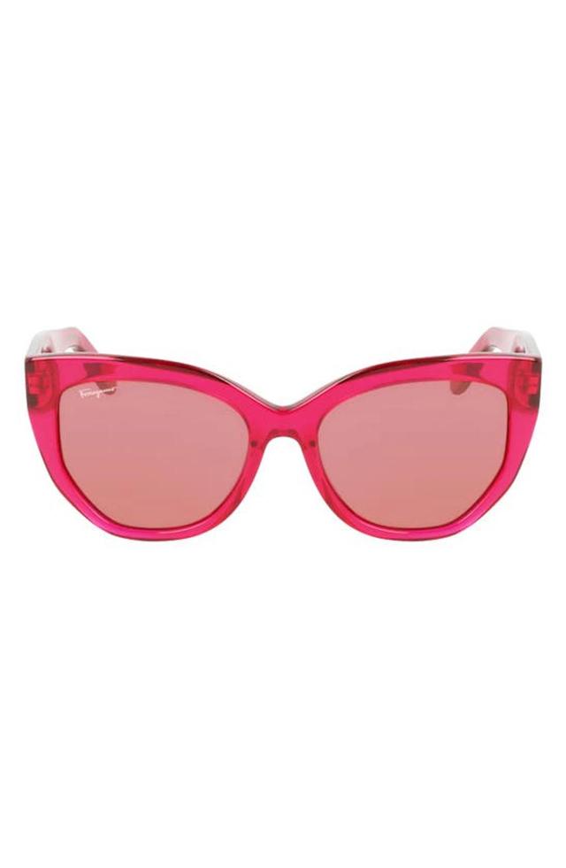 FERRAGAMO 56mm Gradient Cat Eye Sunglasses In Transparent Red Product Image