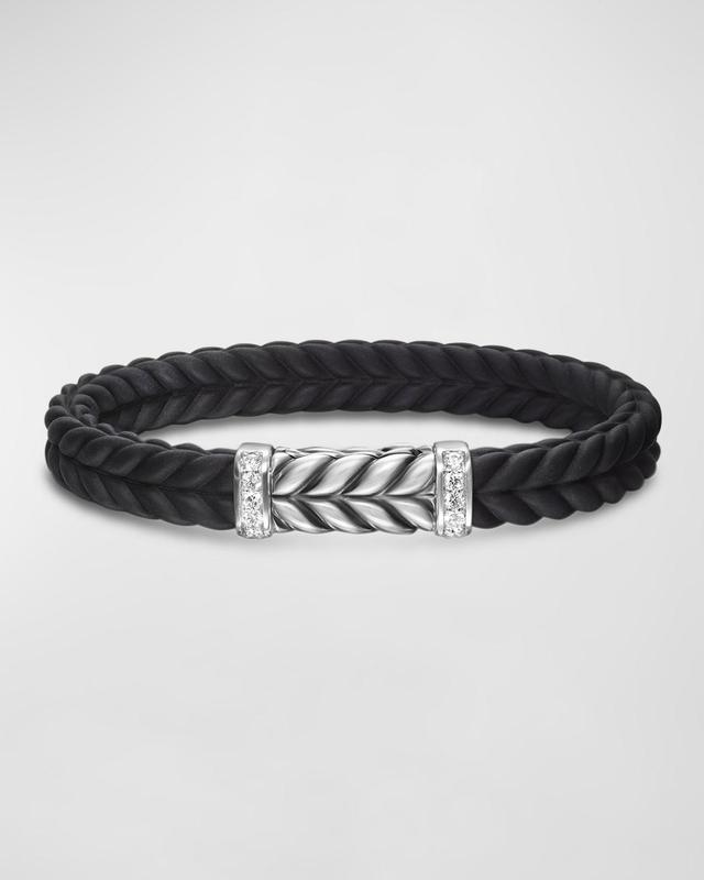 Mens Chevron Black Rubber Bracelet with Silver and Diamonds, 9mm Product Image