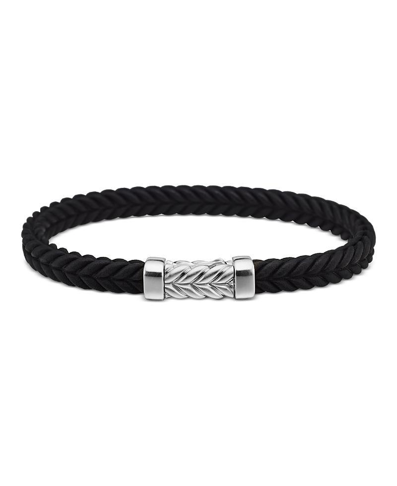 David Yurman Mens Chevron Bracelet in Black Rubber with Sterling Silver, 6mm Product Image