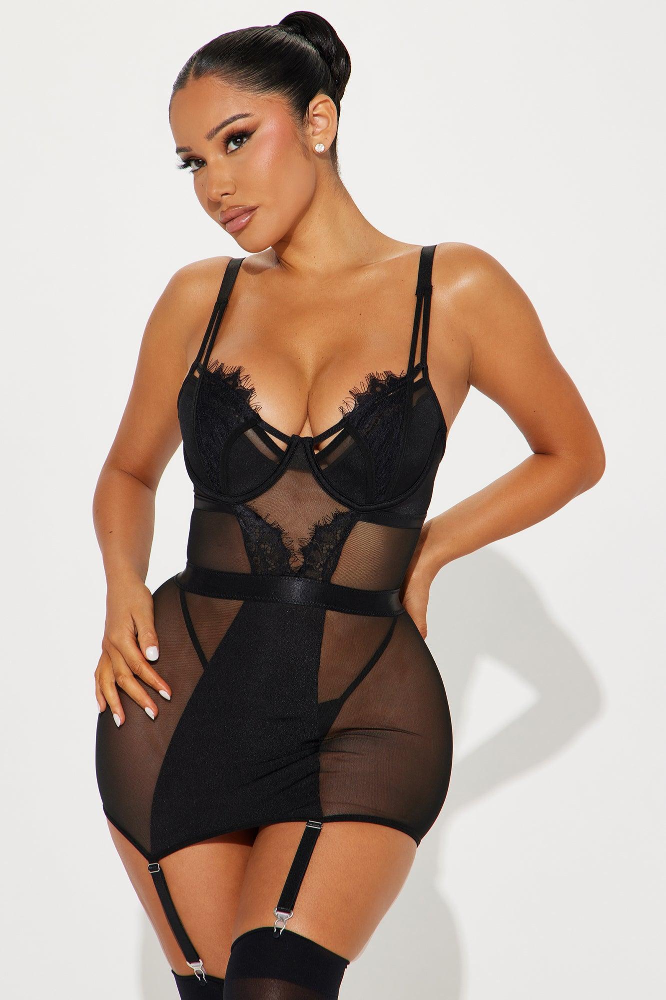 Gigi Mesh Garter Chemise - Black Product Image