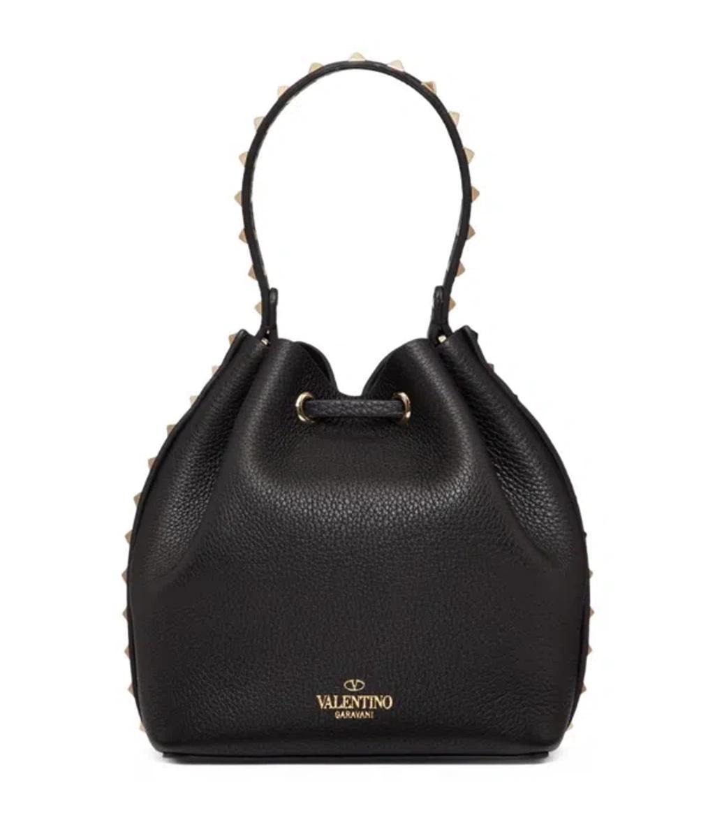 Leather Rockstud Bucket Bag In Black Product Image