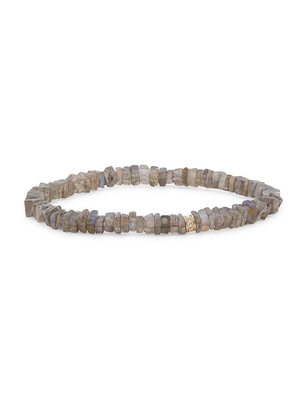 Womens 14K Yellow Gold, Diamond & Labradorite Square Heishi Bracelet Product Image