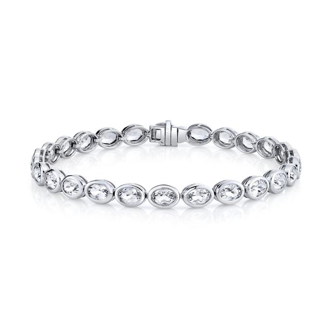 READY TO SHIP MEN'S WHITE TOPAZ OVAL BEZEL TENNIS BRACELET Male Product Image