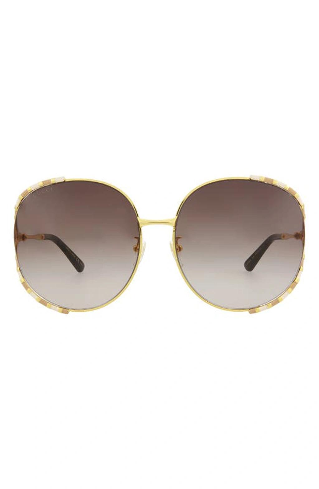 Grey Gradient Round Sunglasses Gg0225s 001 63 In Brown Product Image