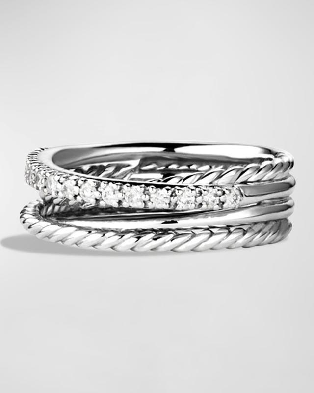 Womens Crossover Band Ring with Pav Diamonds Product Image