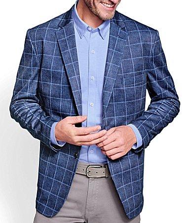 Johnston & Murphy Relaxed Knit Blazer (Blue Plaid) Men's Clothing Product Image