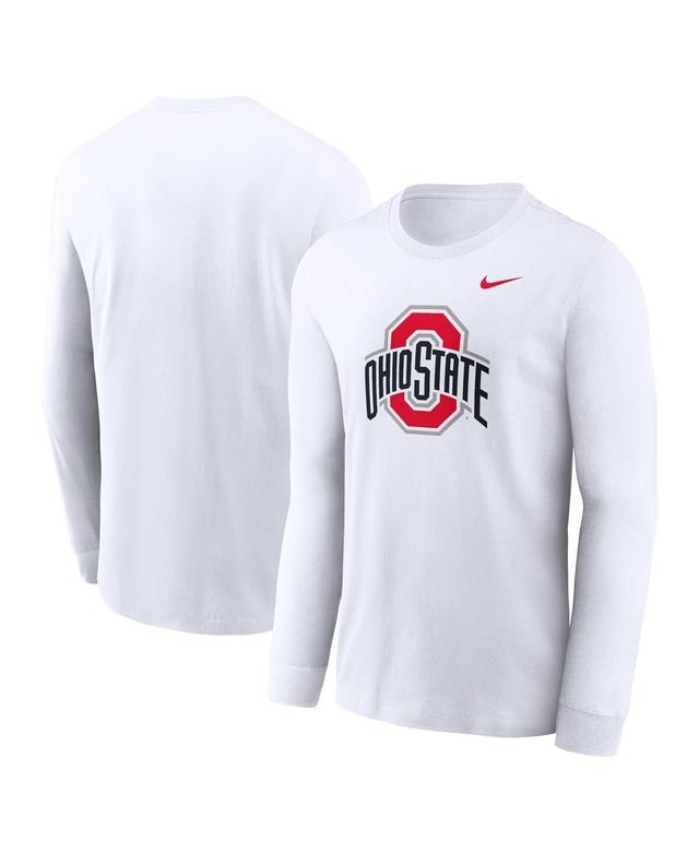 Nike Mens White Ohio State Buckeyes Primary Logo Long Sleeve T-Shirt Product Image