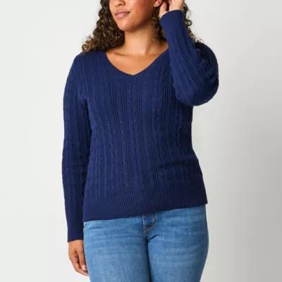 St. John's Bay Tall Womens V Neck Long Sleeve Pullover Sweater Product Image