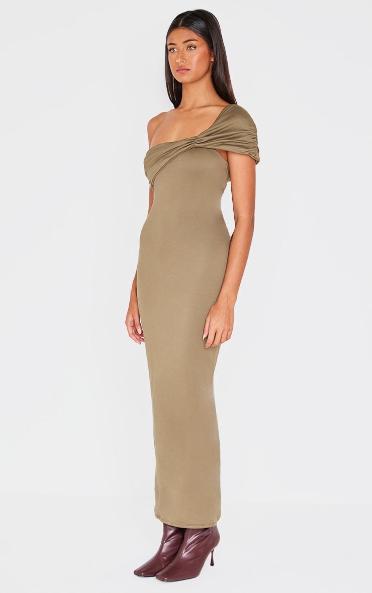 Khaki Double Contour One Shoulder Maxi Dress Product Image