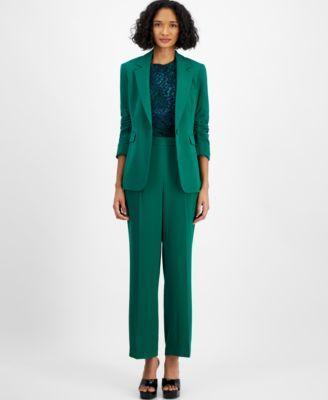 Bar Iii Womens Textured Crepe One Button Blazer Animal Print Mesh Top Pull On Pants Created For Macys Product Image