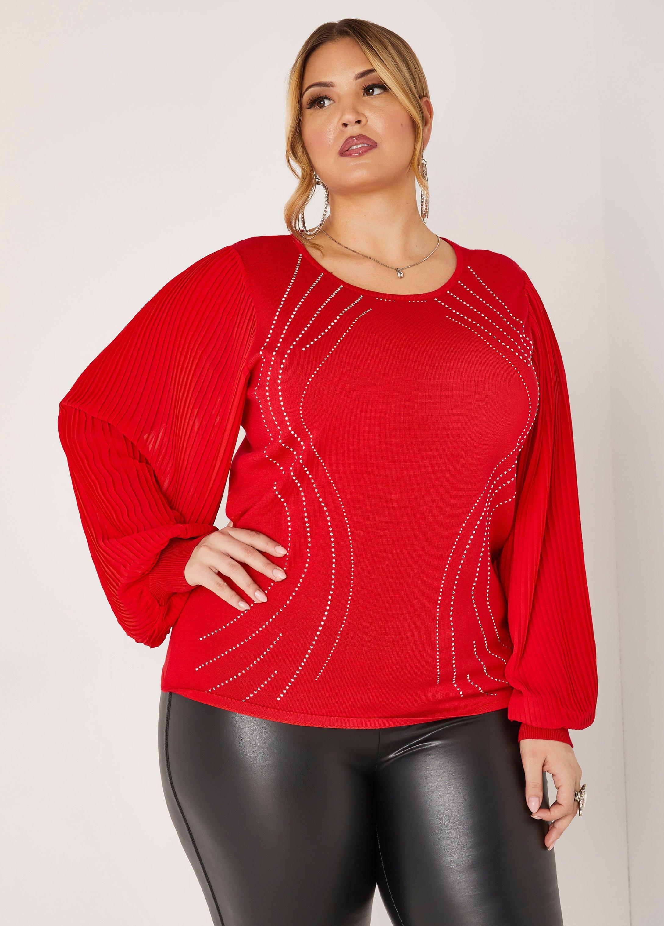 Pleated Sleeve Crystal Sweater Product Image