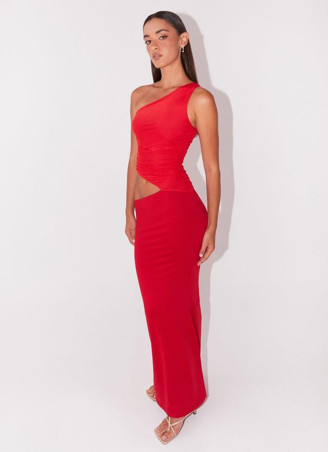 Seranella One Shoulder Maxi Dress - Cherry Red Product Image