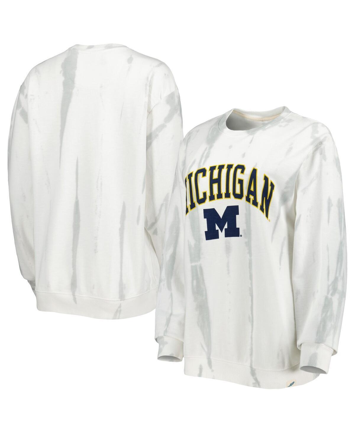 Mens League Collegiate Wear White Michigan Wolverines Classic Arch Dye Terry Crewneck Pullover Sweatshirt - White Product Image