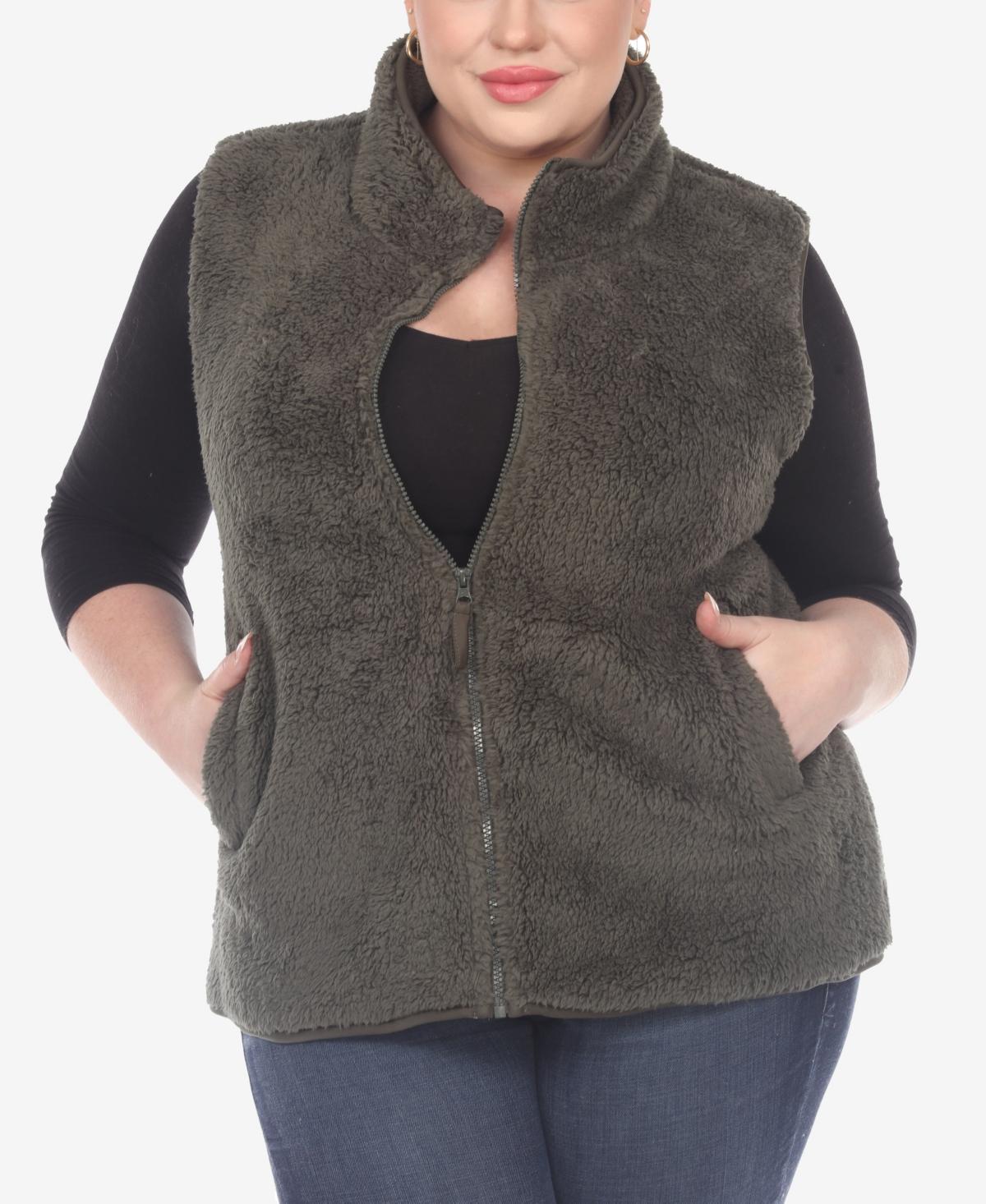 White Mark Plus Size Womens Zip Up Sherpa Vest Jacket Product Image