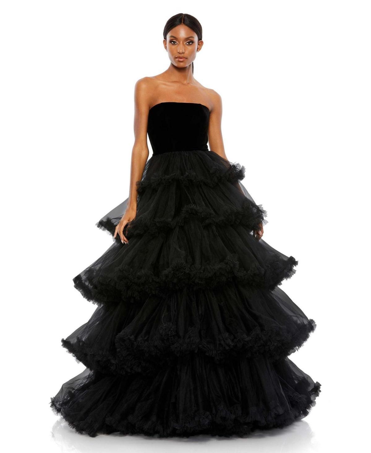 Mac Duggal Womens Strapless Tiered Ruffle Ballgown Product Image