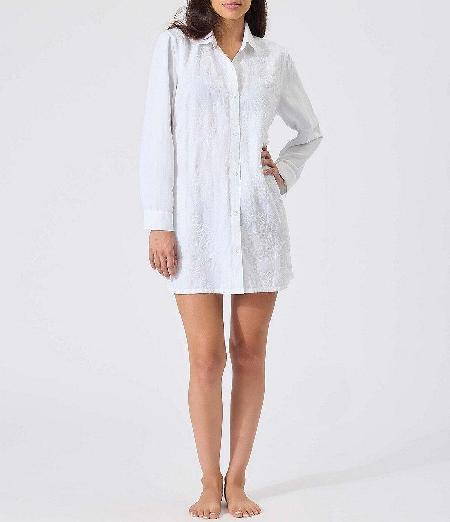 Tommy Bahama St. Lucia Palm Print Swim Cover-Up Boyfriend Shirt Product Image