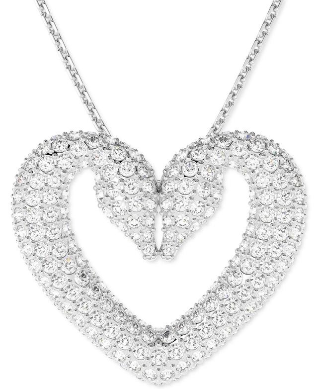 Swarovski Rhodium-Plated Pave Swan Heart 16-1/2 Pendant Necklace Product Image