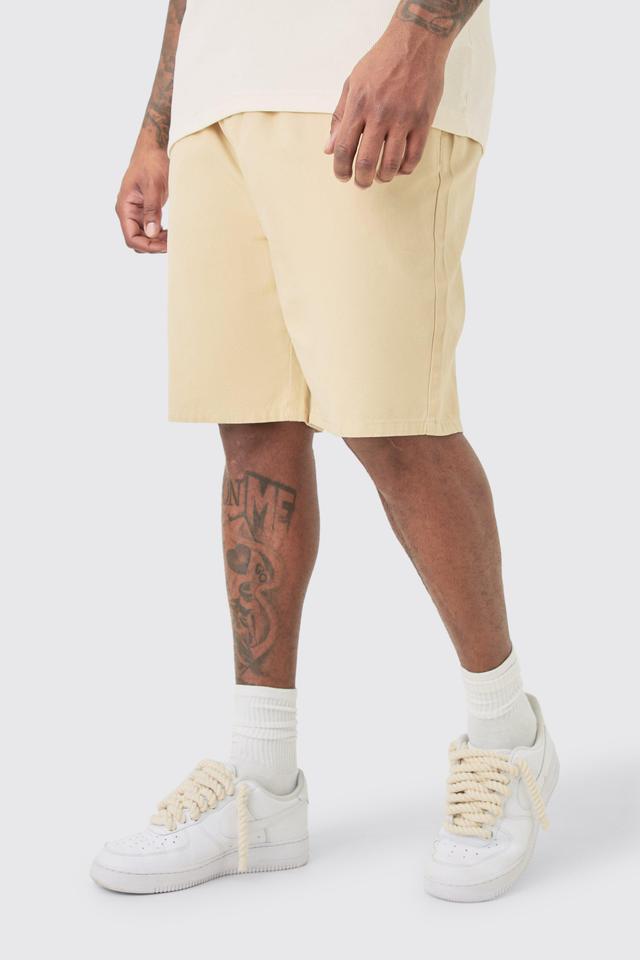 Plus Elasticated Waist Stone Relaxed Fit Shorts | boohooMAN USA Product Image