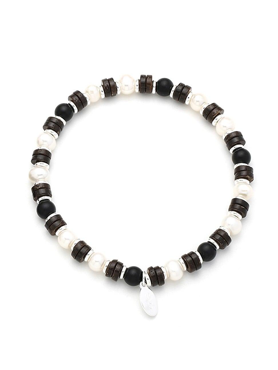 Mens Pearl & Agate Beaded Bracelet Product Image