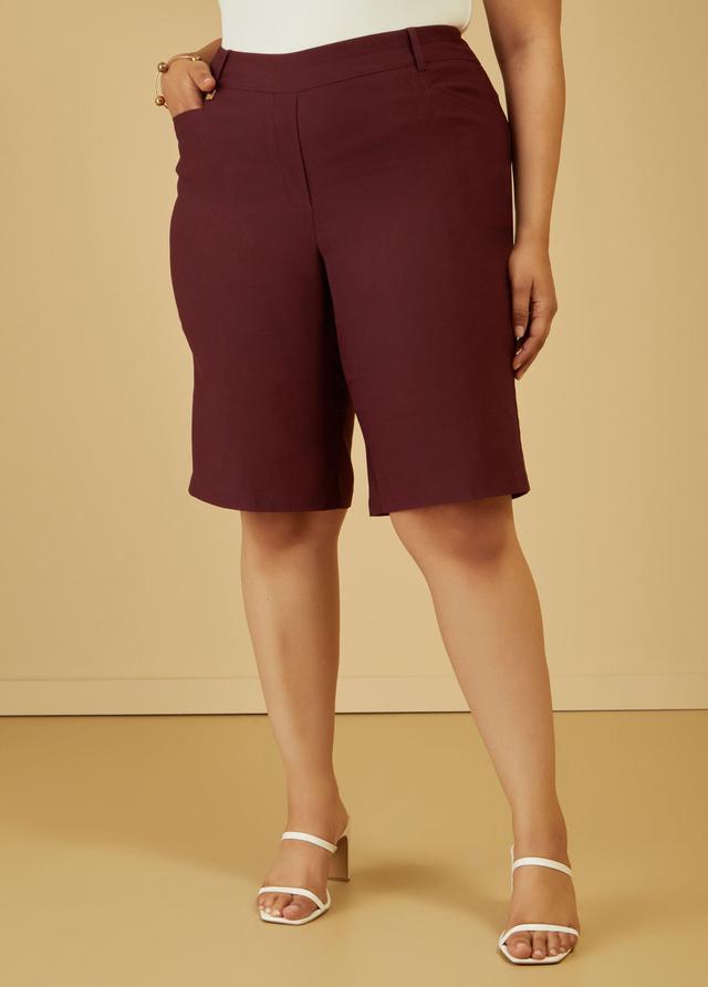 Plus Size High Rise Twill Bermuda Shorts, - Ashley Stewart Product Image