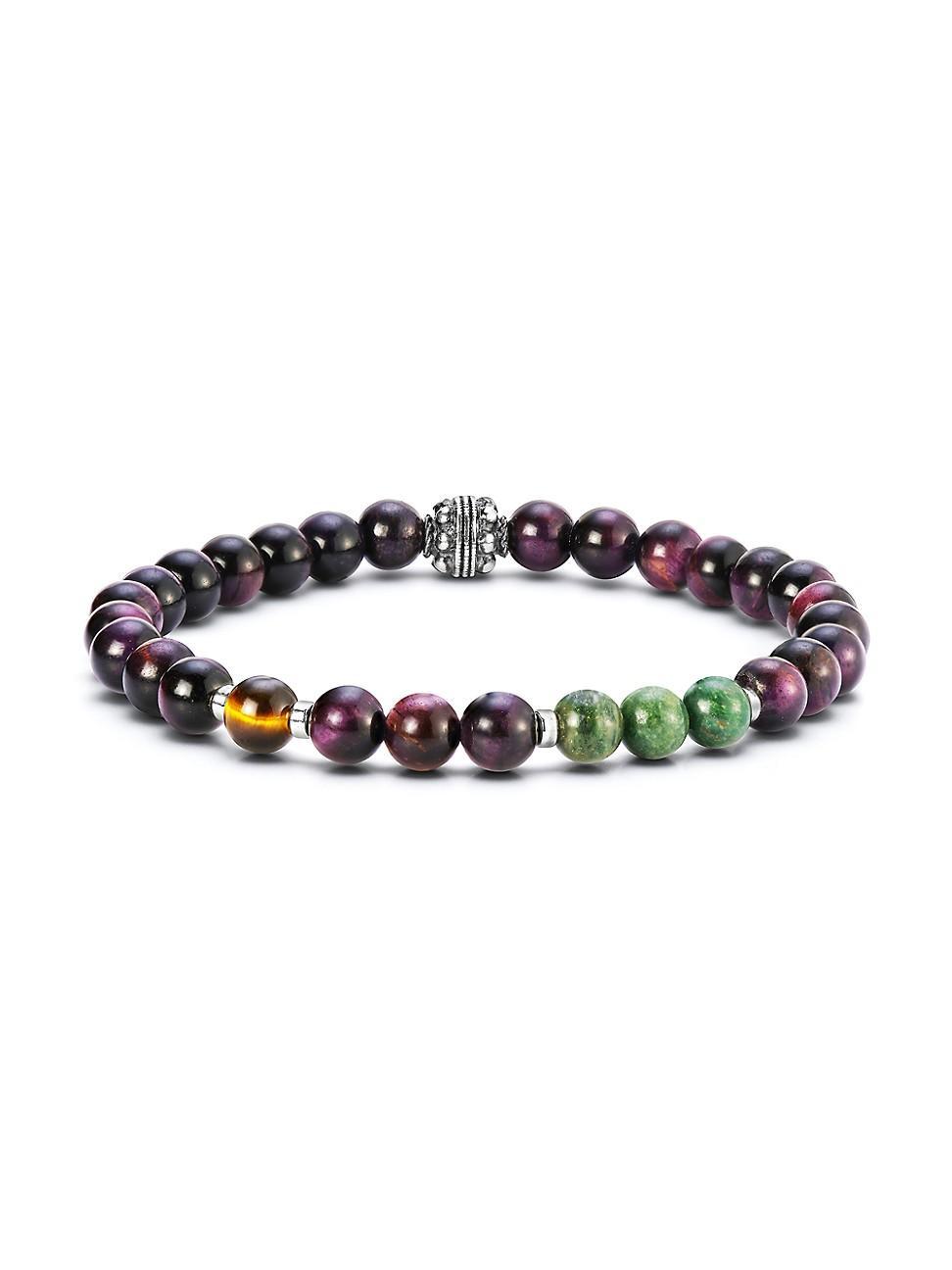 Mens Sterling Silver & Multi-Stone Hideaway Bead Bracelet Product Image