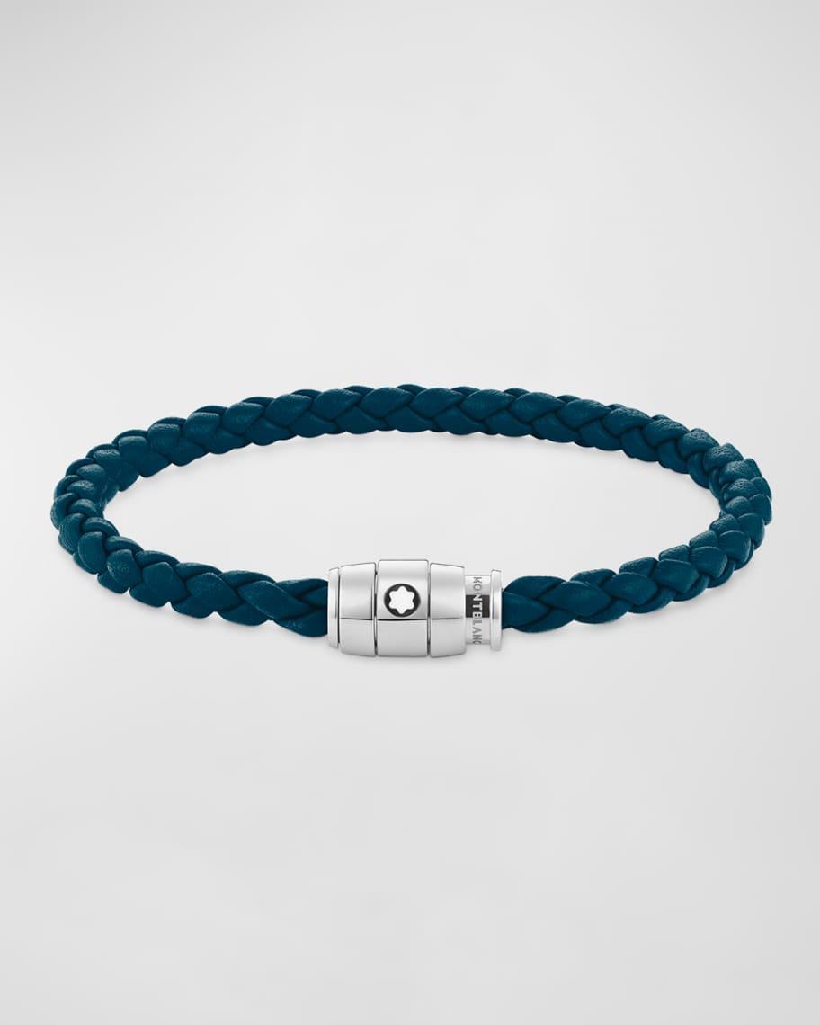 Mens Stainless Steel and Woven Leather Bracelet Product Image