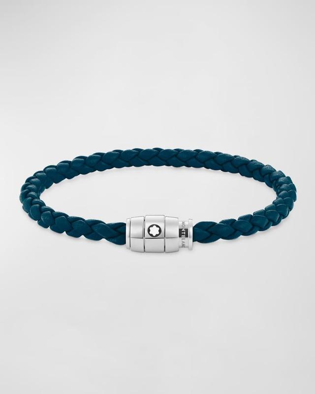 Men's Stainless Steel and Woven Leather Bracelet Product Image