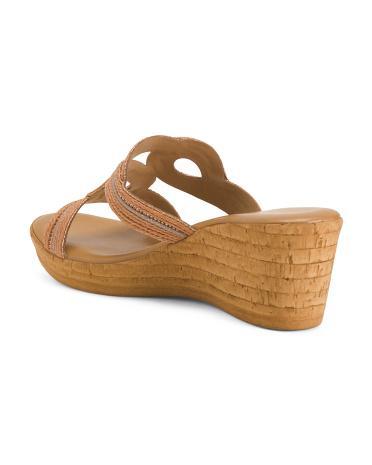 Raffia And Bling Wedge Sandals for Women | Metal Product Image