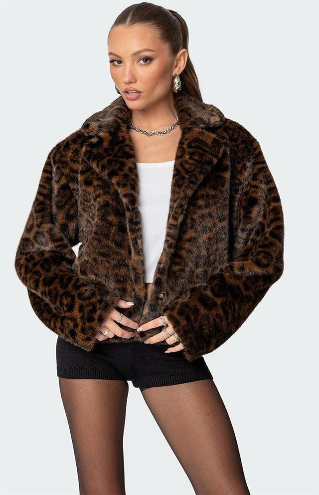 Edikted Womens Lady Leopard Faux Fur Jacket Product Image