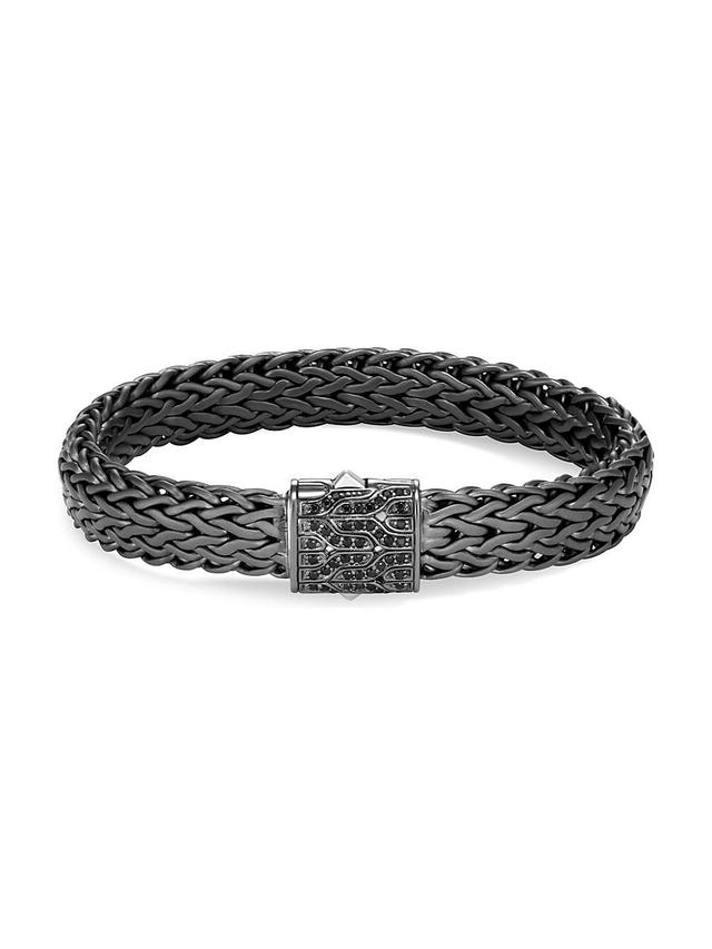 Mens Chain Collection Black Rhodium-Plated Sterling Silver & Black Sapphire Icon Woven Chain Bracelet Product Image