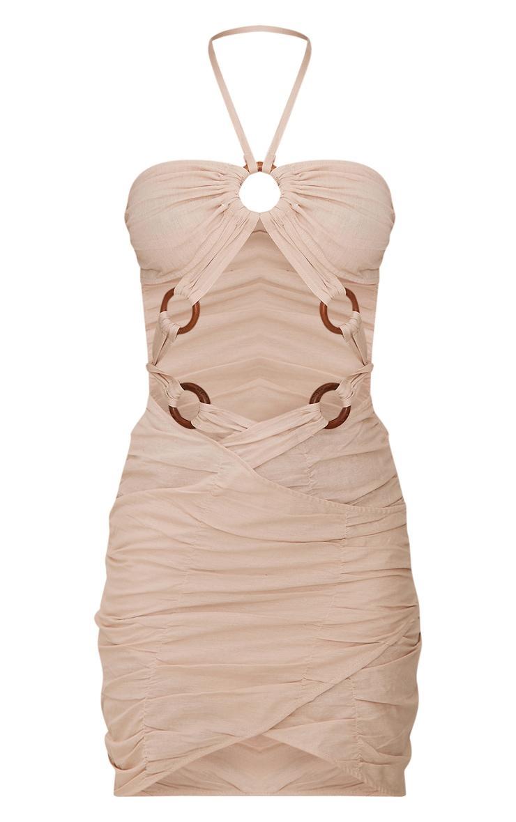 Stone Linen Look Extreme Cut Out Ring Detail Bodycon Dress Product Image