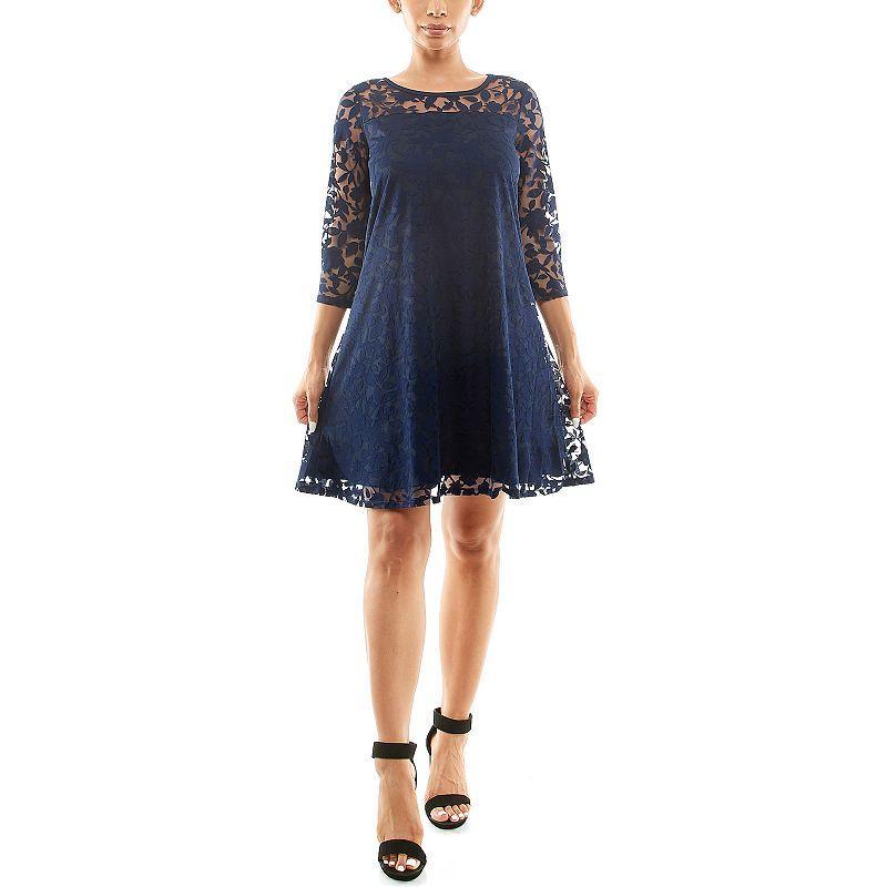 Womens Nina Leonard Burnout Trapeze Dress Blue Product Image