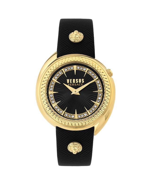 Versus Versace Womens Tortona Crystal 2 Hand Quartz Black Genuine Leather Watch, 38mm Product Image