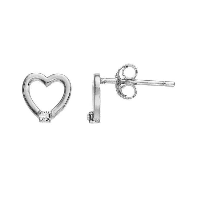 FAO Schwarz Sterling Silver Crystal Heart Stud Earrings, Womens Product Image