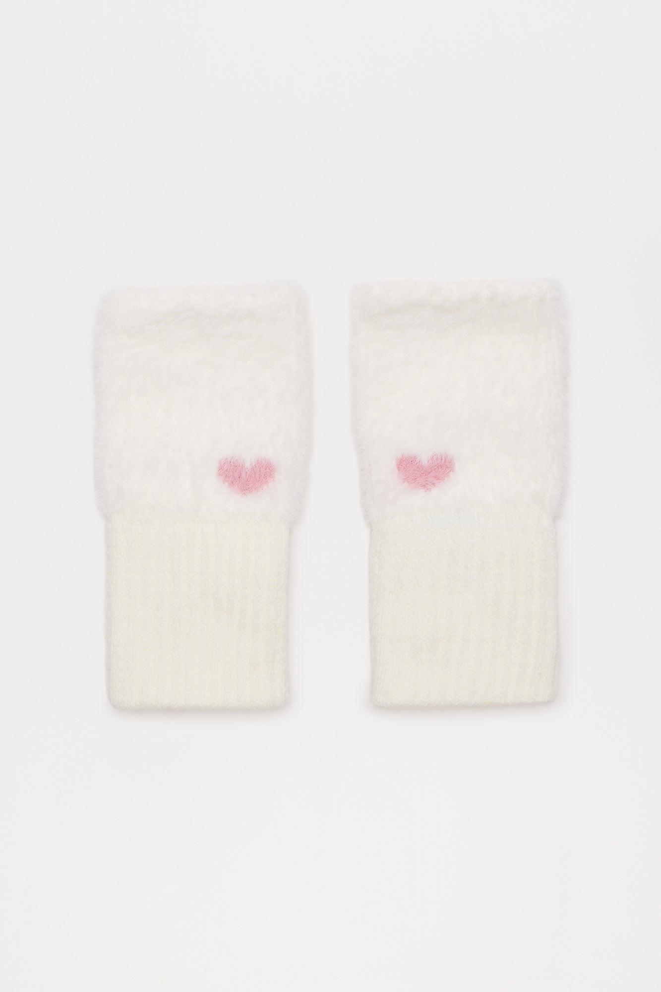 Heart On My Sleeve Fingerless Gloves - White/Pink Product Image