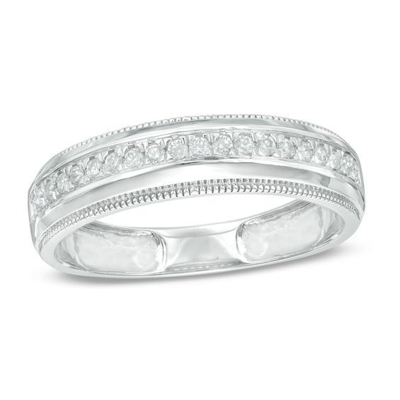 Men's 1/4 CT. T.w. Diamond Vintage-Style Wedding Band in 10K White Gold Product Image