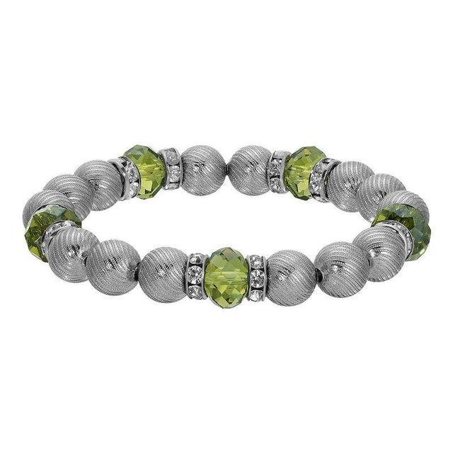 1928 Crystal Glass & Brass Beads Stretch Bracelet, Womens, Green Product Image