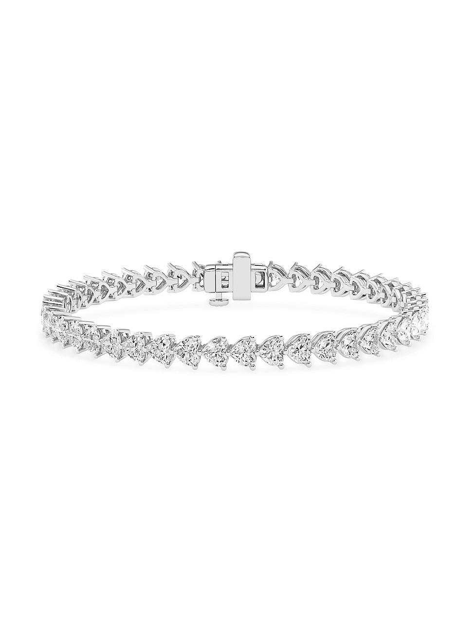 Womens 14K White Gold & 9 TCW Heart-Cut Lab-Grown Diamond Tennis Bracelet Product Image