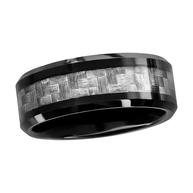 Black Plated Tungsten Ring - Silver Carbon Fiber Product Image