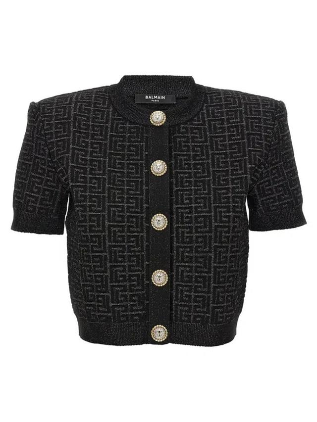 Cropped Buttoned Cardigan In Black Product Image