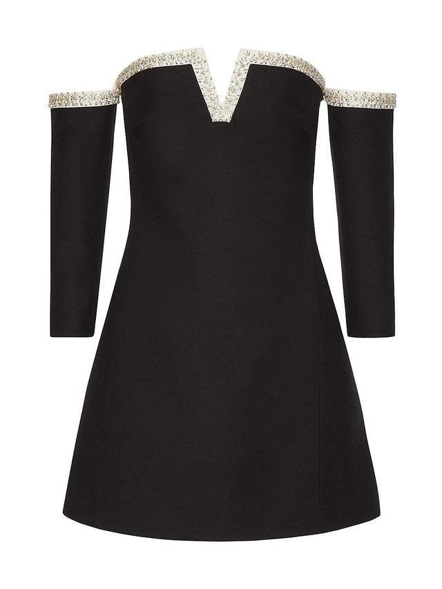 Valentino Garavani Beaded Off the Shoulder Wool & Silk Crepe Dress Product Image