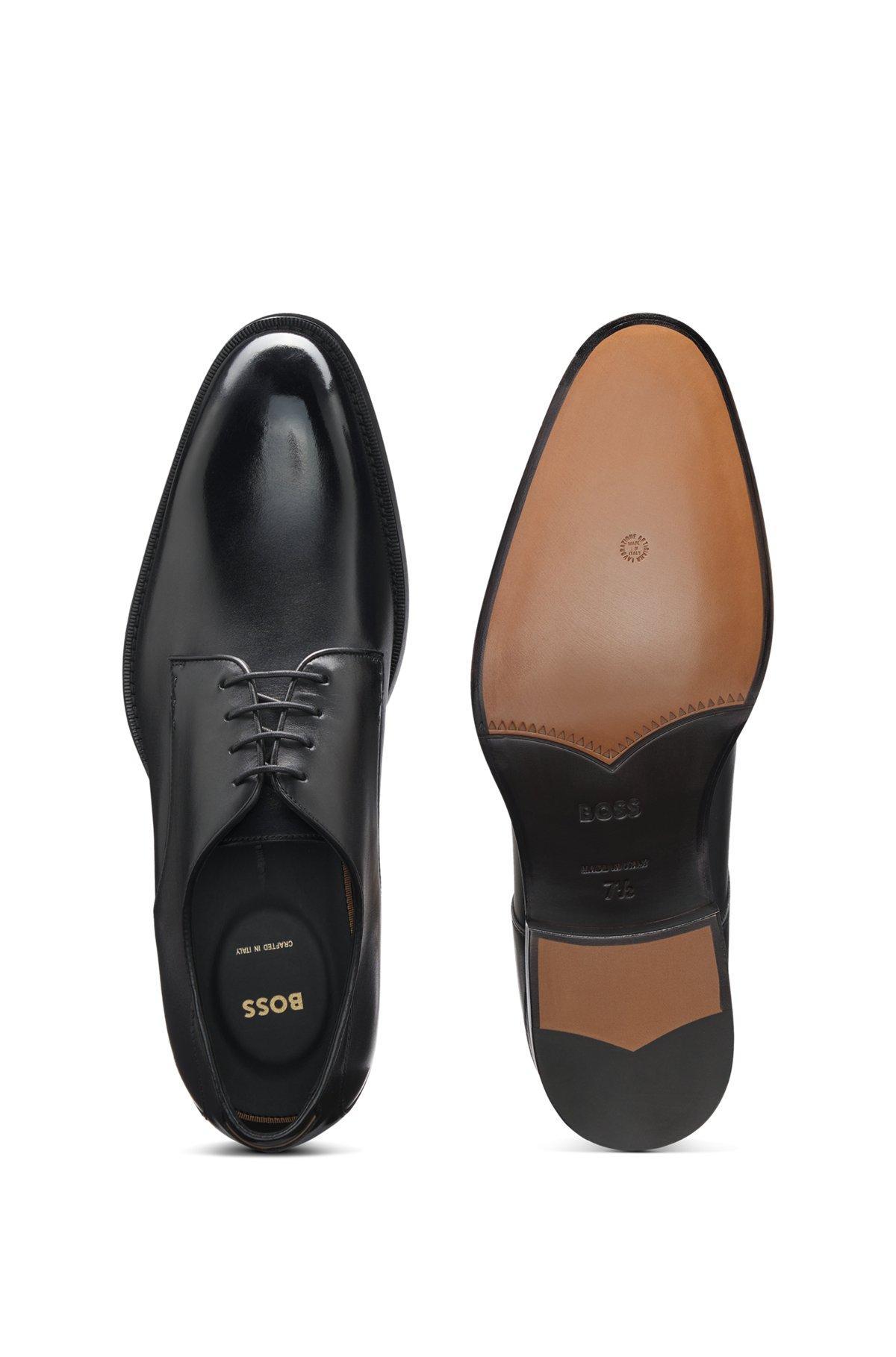 Burnished-leather Derby shoes with stitch details Product Image