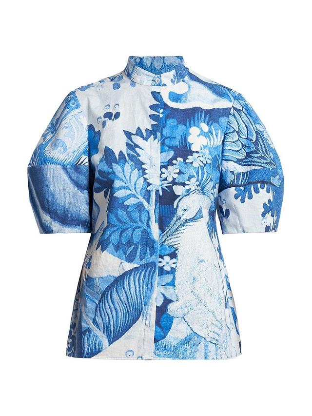 Womens Floral Swan Puff-Sleeve Blouse Product Image