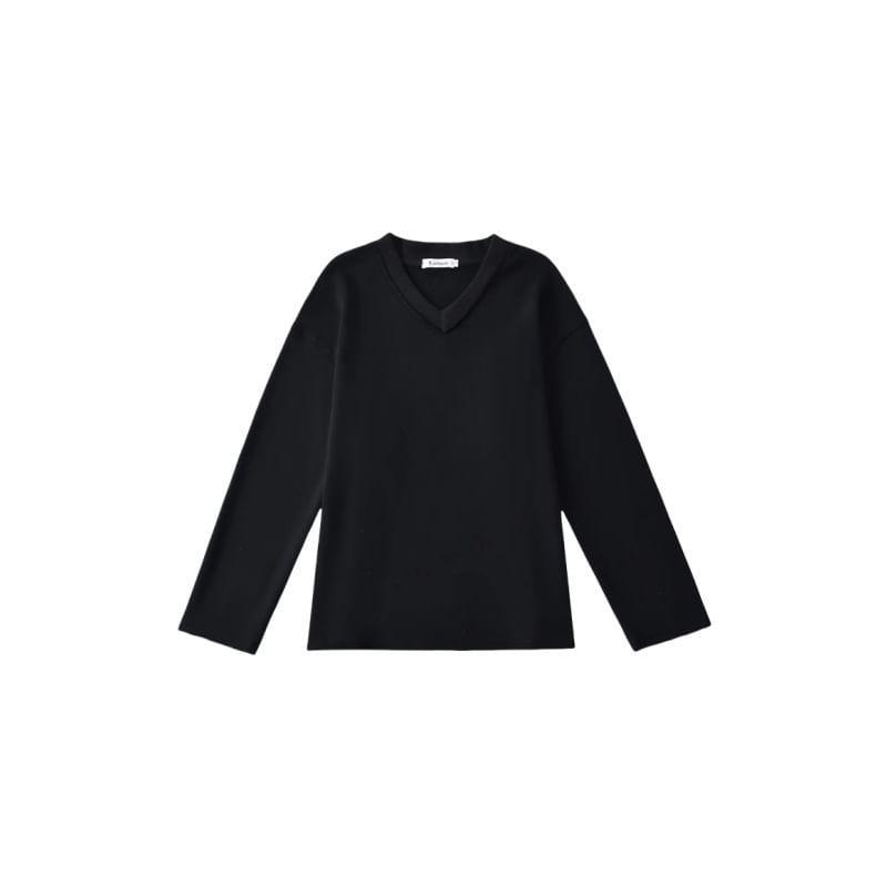 V-Neck Plain Sweatshirt Product Image