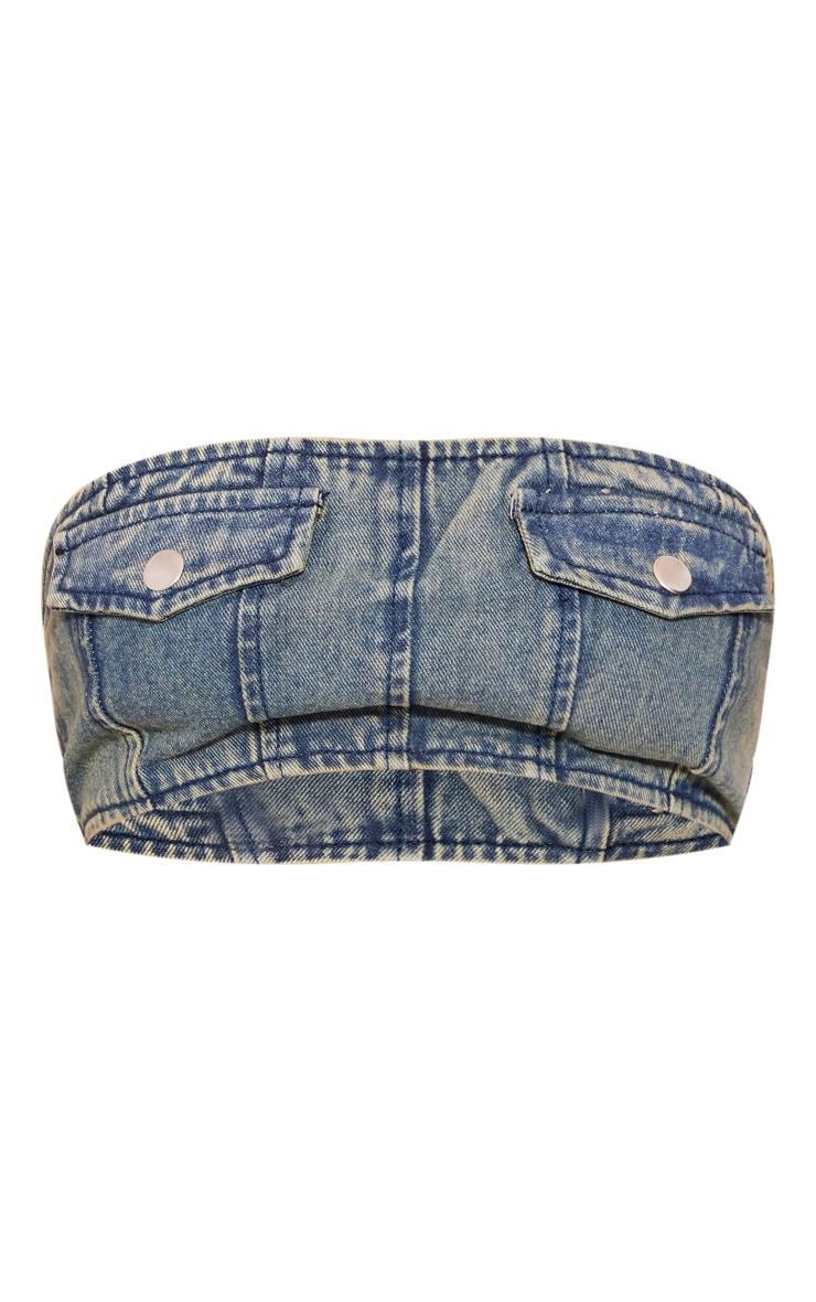 Indigo Vintage Wash Pocket Detail Denim Bandeau Top Product Image