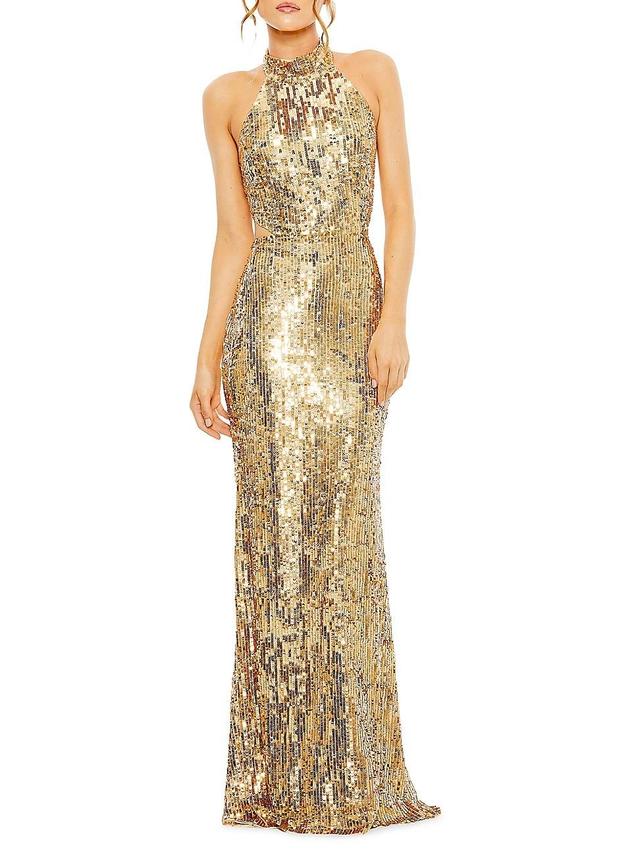 Womens Halterneck Sequin Gown Product Image