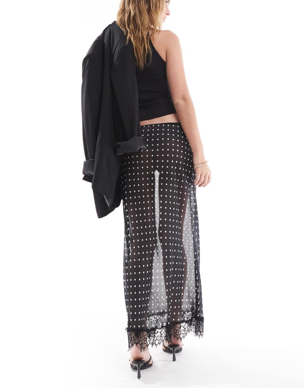 ASOS DESIGN sheer chiffon maxi skirt in polka dot Product Image